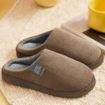 Soft Plush Cozy Ribbed Corduroy House Slippers Anti-skid Slip-on Shoes Indoor For Men Winter Shoes - Image 9