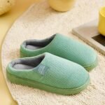 Soft Plush Cozy Ribbed Corduroy House Slippers Anti-skid Slip-on Shoes Indoor For Men Winter Shoes - Image 13
