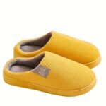 Soft Plush Cozy Ribbed Corduroy House Slippers Anti-skid Slip-on Shoes Indoor For Men Winter Shoes - Image 6