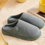 Soft Plush Cozy Ribbed Corduroy House Slippers Anti-skid Slip-on Shoes Indoor For Men Winter Shoes - Image 7